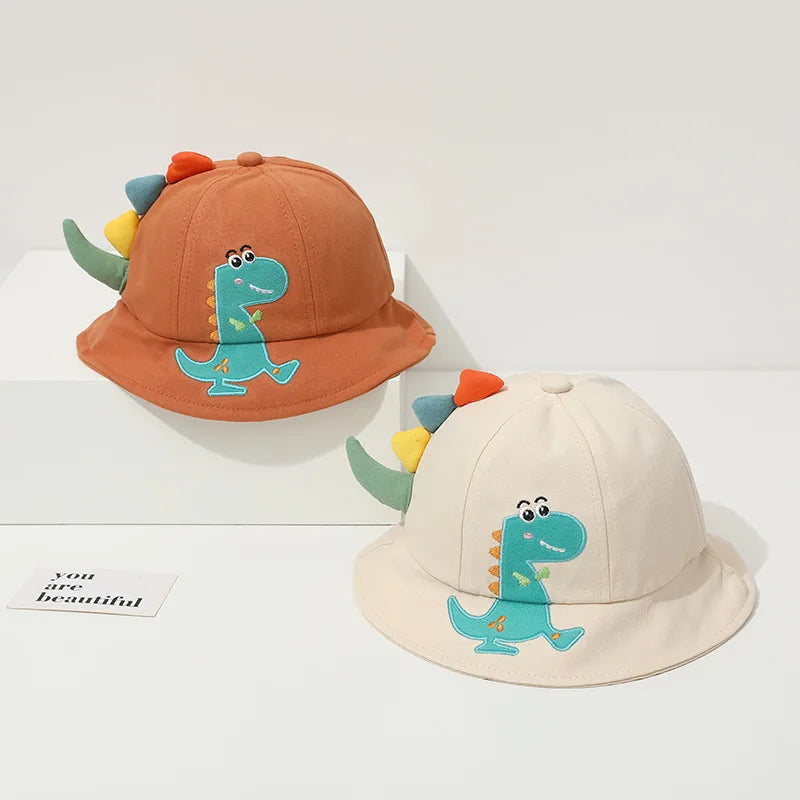 Cartoon Dinosaur Baby Fisherman Caps Korean Spring Summer Kids Outdoor Sun Hats For Boy Girl Casual Cute Kids Bucket Hats
