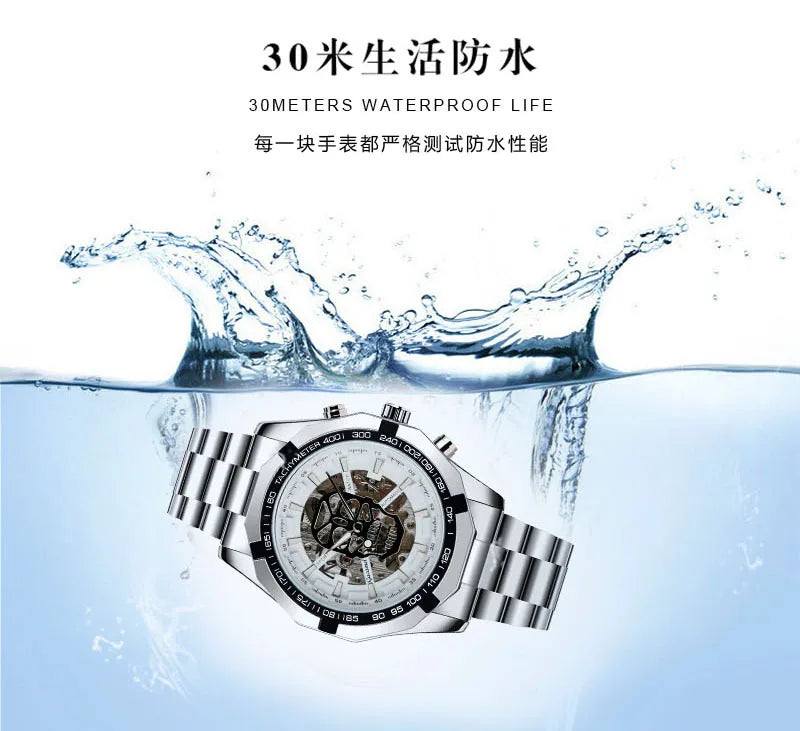 Automatic mechanical watch, fashionable hollow gold automatic mechanical watch, hot-selling business skull watch