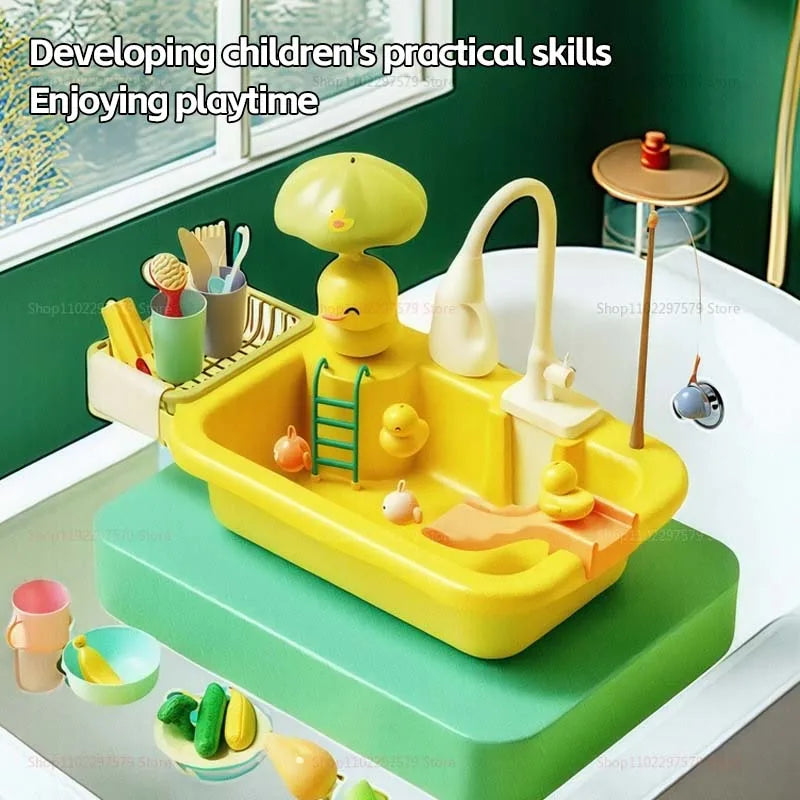 New Play Sink With Kitchen Sink Tap Water  Electric Faucet Play Kitchen Toy Swimming Pool Floating Fishing Toys Water Play Gift