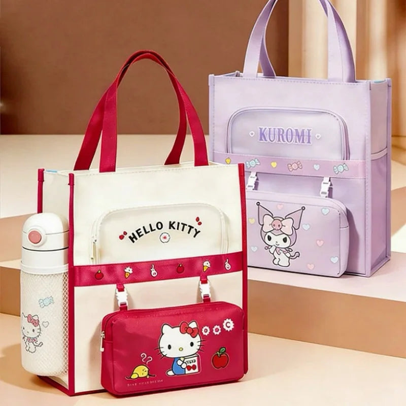 Sanrio Characters Library Tote Bags School Bag Large Capacity Students Canvas Storage File Bag Tutoring Handbag