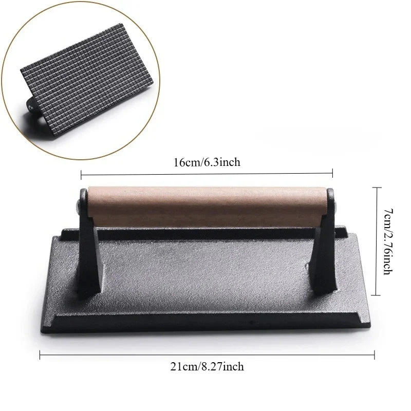 1pc Cast iron Rectangular Meat Press Round Heavy-Duty Steak Burger Press Barbecue Press For Flat Top Grill Hamburger Grinder