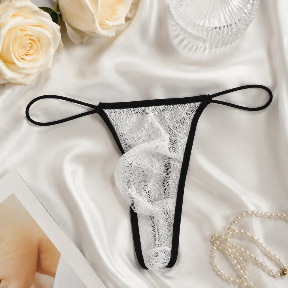 Lingerie Low Waist Men's Thongs Transparent Mesh T-back Briefs Halloween Net U Convex Pouch Lace Triangle Panties Casual Use