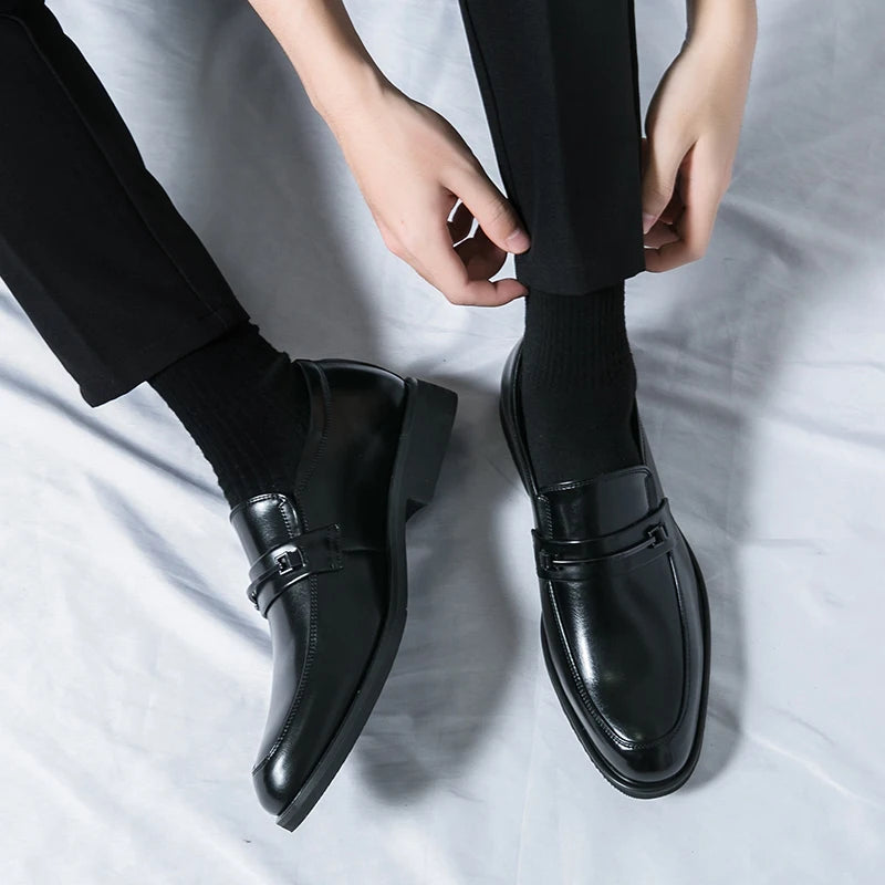 Men's Formal Leather Shoes Classic Style Slip On Loafers Round Toe Breathable Non-Slip Business Dress Wedding Office Casual Shos