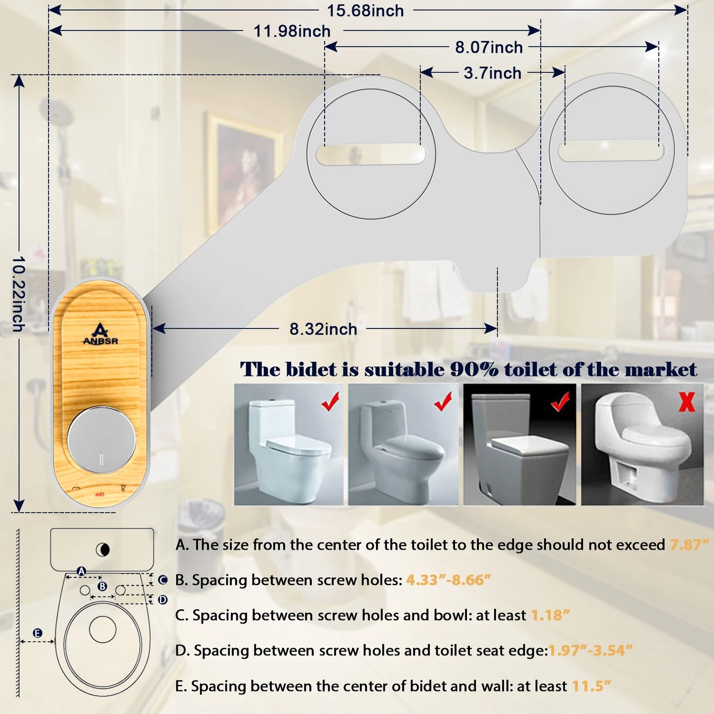 Bidet Attachment for Toilet - Dual Retractable Nozzles Bidet(Hygienic Rear & Feminine Wash) with Adjustable Water Pressure