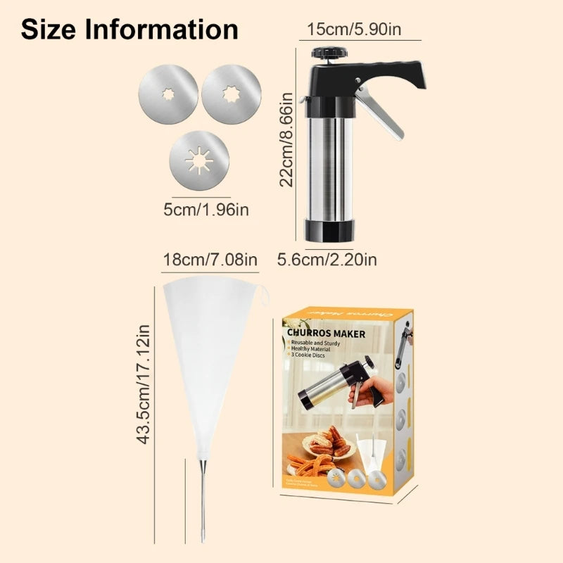 Easy To Use Churro Press Stainless Steel Spanish Treat Machine Professional Cookie Press Practical Kitchen Baking Tool