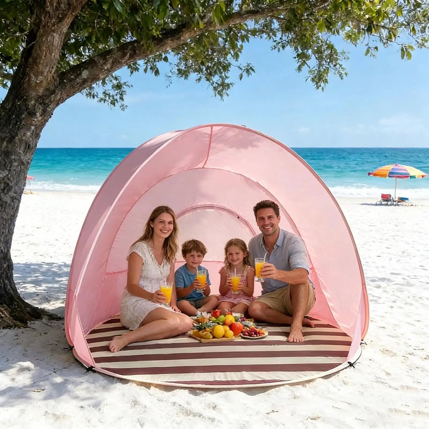 Reusable Beach Sun Shelter Tent One Click Open 3-4 People Tent Large Space Sunshade Outdoor Portable Camping Garden Beach Tent