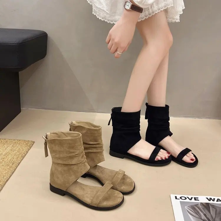 2025 Female Low Heel Footwear Gladiator Sandals Shoes For Women Zippers Fashion Open Toe Ladies Sandals Ankle Booties Shoe Pumps