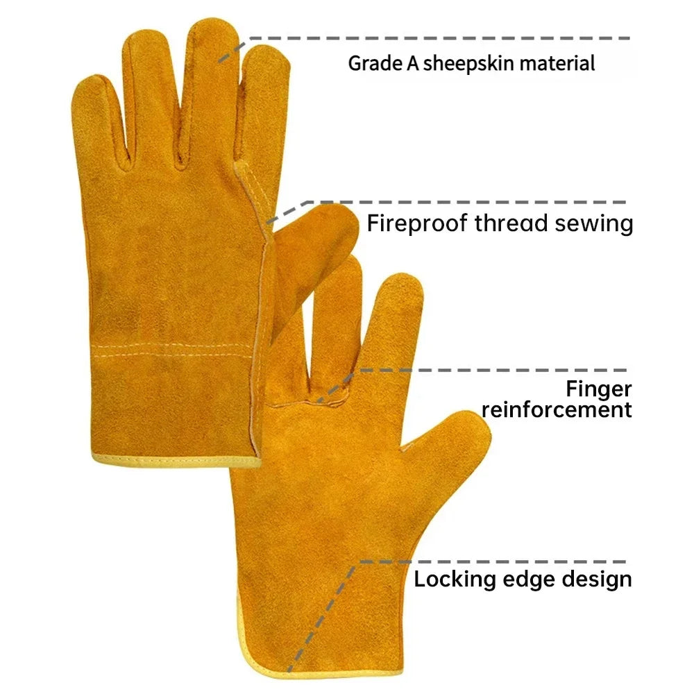Work Gloves Sheepskin Leather Workers Work Welding Safety Protection Garden Sports Motorcycle Driver Wear-resistant Gloves