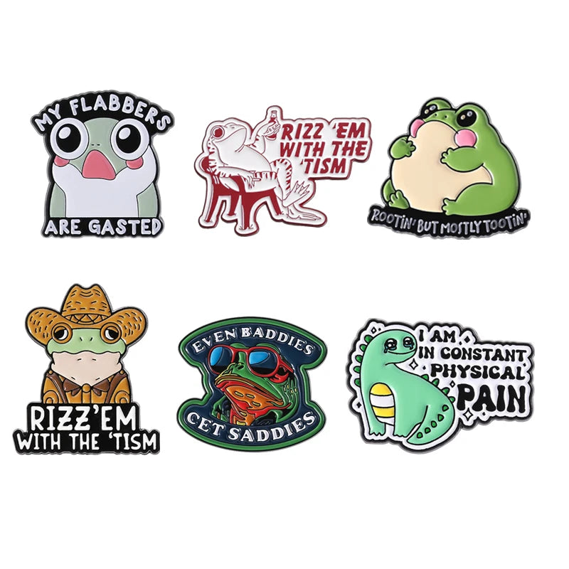 Autism Rizz 'em with The Tism Enamel Pin Cartoon Frog ADHD Awareness Mental Health Brooches Lapel Badge Jewelry Gift For Friends
