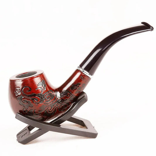 Handmade 14.5cm Length Classic Bent Wooden Smoking Pipe With Beautiful Carve Patterns Smoking Tobacco Dry Herb Pipes
