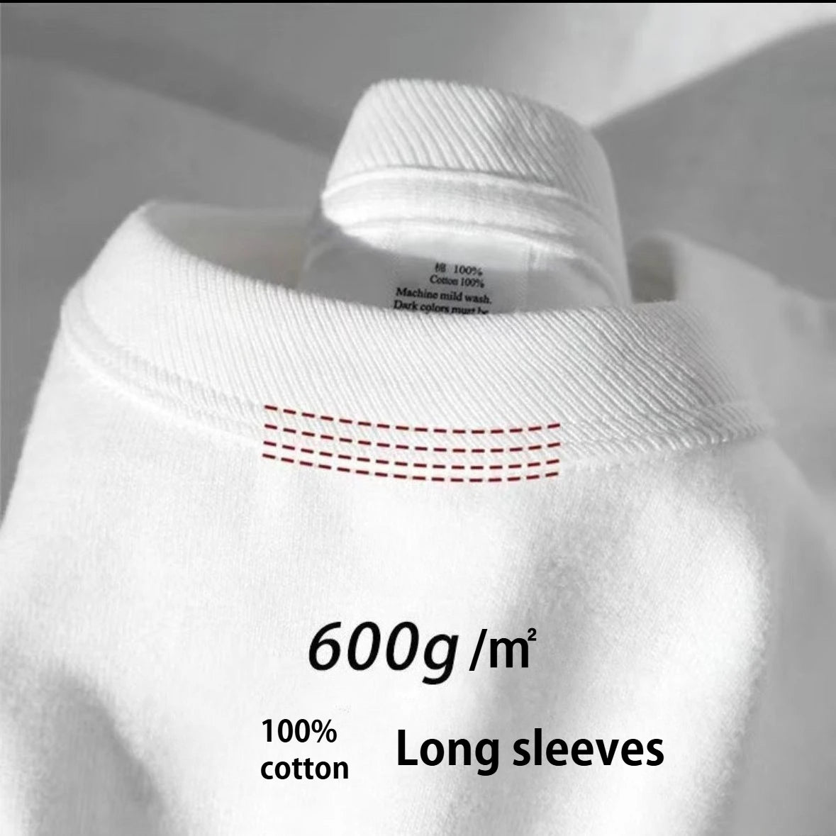 600G/㎡ Long-sleeved T-shirt Men's American Bundle Bottoming Shirt with Small Neckline Loose Pure Cotton Green Autumn Top Men's