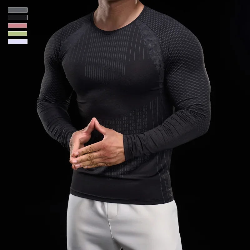 Men Athletic Running Shirt Elastic Training T-shirt Gym Fitness Workout Tight Outdoor Jogging Sweatshirt