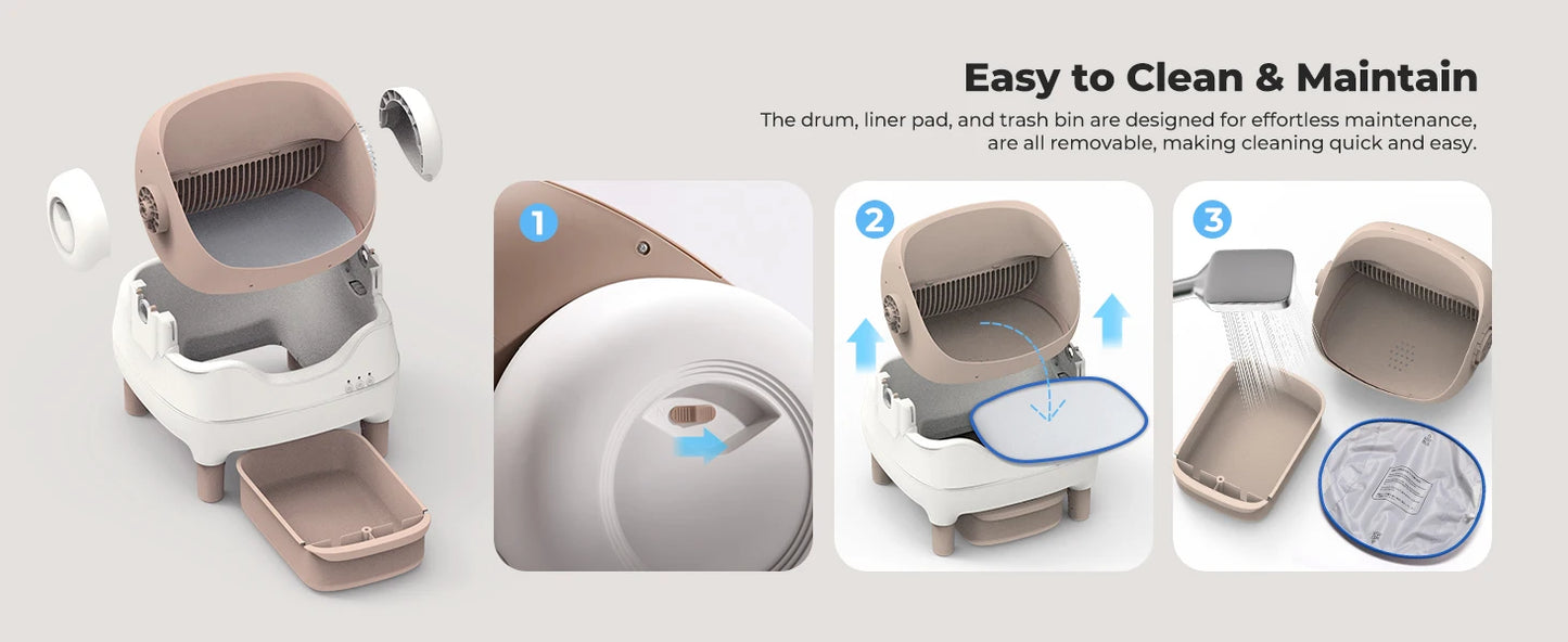 APP Controlled Automatic Cat Litter Box-Self Cleaning Odor Elimination Large Waste Bin for Multi-Cat Homes Open-Top Design