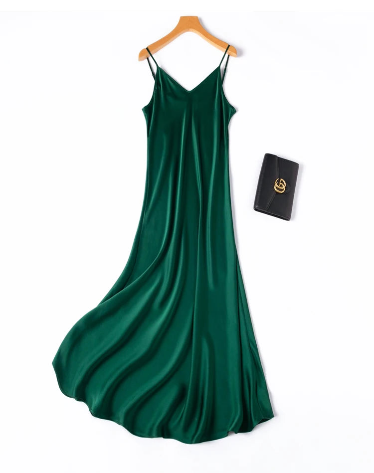 Tcyeek 100% Natural Mulberry Silk Long Dress 21MM Real Silk Summer Dresses for Women 2026 Elegant Dresses Womens Clothing Платье