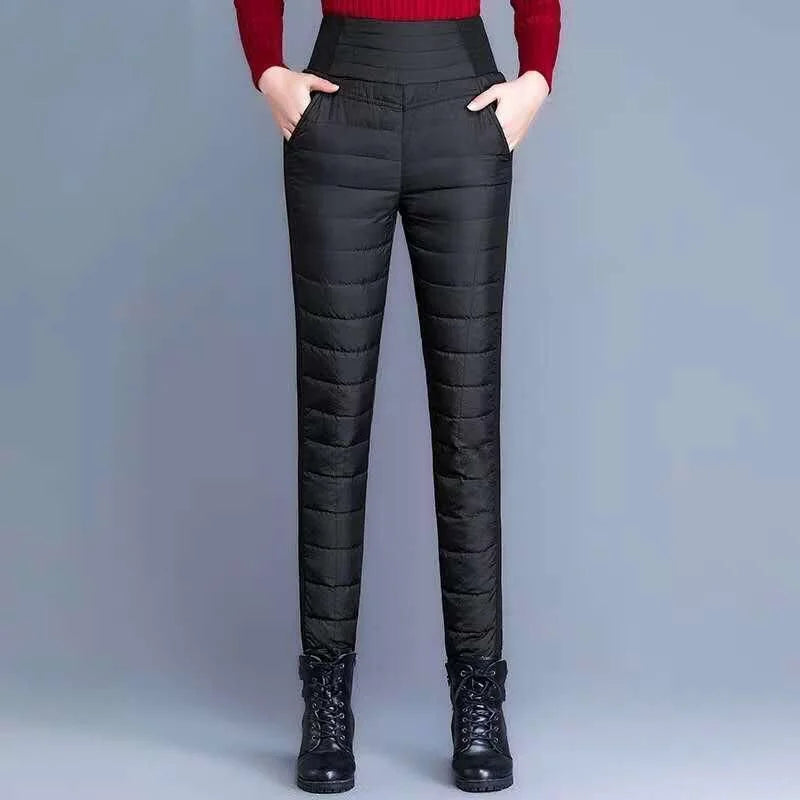 High Waist Thickened Cotton Pants Women's Elastic Slim Fit Korean Style Winter Outerwear Warm Cotton Trousers for Ladies