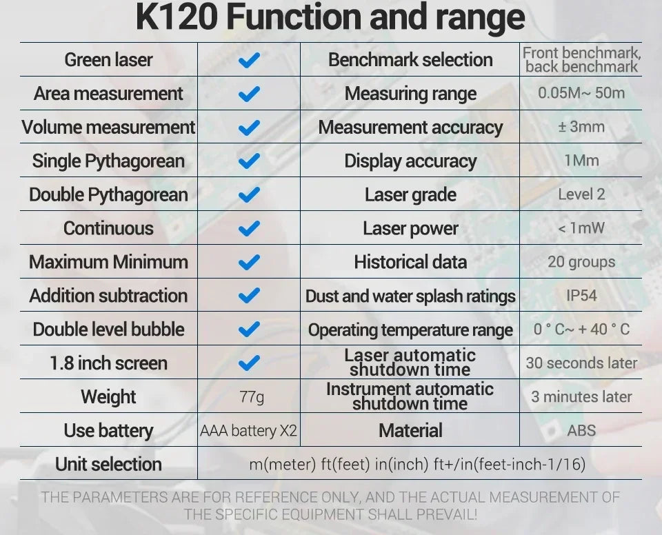 Laser Rangefinders ANENG K120 Distance Meter Laser Tape Measure 50M 70M 100M 120M Electronic Ruler Useful Measurement Test tools