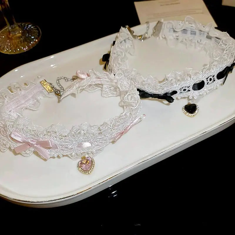 Short Lace Choker Nekclace For Women Girl Fashion Lolitas Heart Pendant Gothic Collar Necklace Gift For Party Cosplay Jewelry