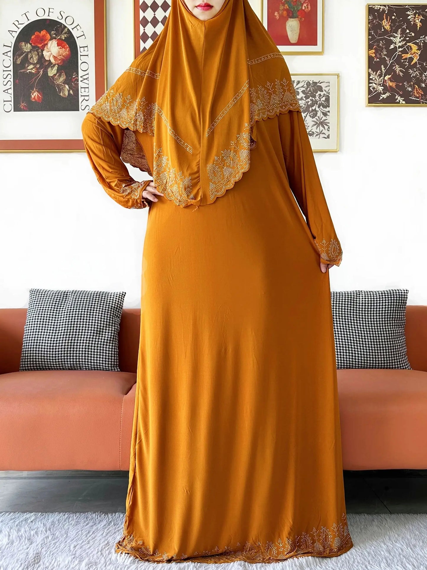 2025 Islamic Women's Hijab Scarf Long Dress Sets Prayer Garment Set Long Khimar Dress And Hijab Combo for Ramadan Daily Wear