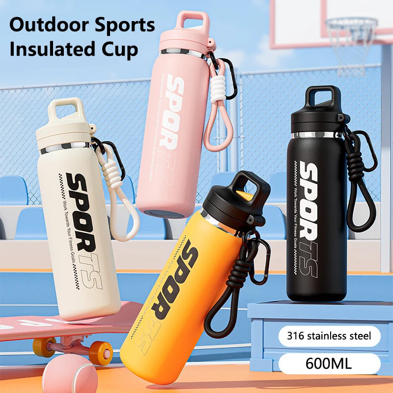 New Insulated Water Bottle, Portable, Unisex, Outdoor Cycling Water Bottle, One Lid, Double Drinking Straw.