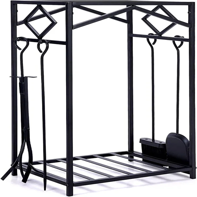 Metal Iron Firewood Rack Fireplace Utensils Furniture Hardware Metal Storage Rack Set for Firewood Storage