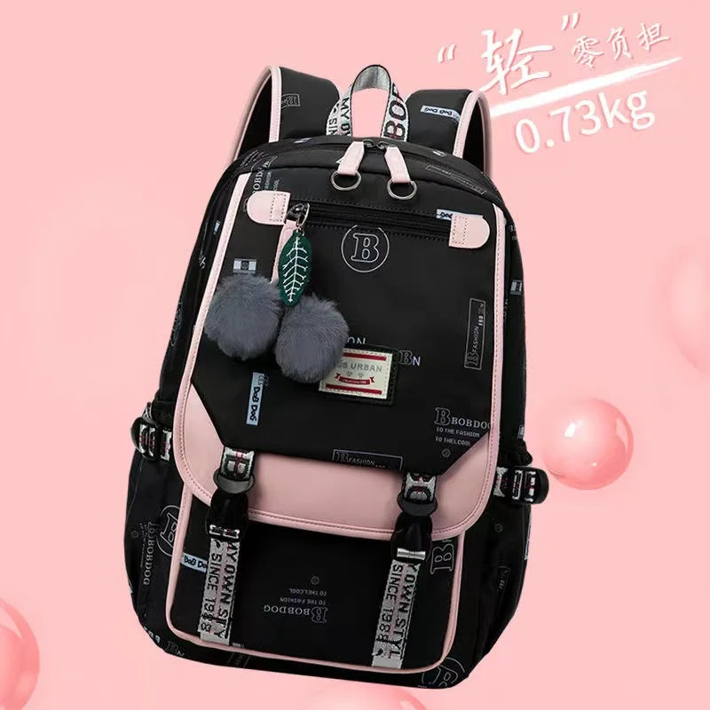 Large School Bags for Teenage Girls Canvas Schoolbag Student Book Bag Fashion Black Pink Teen School Backpack