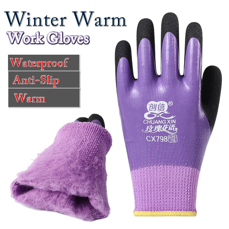 Women's Mittens Winter Thermal Work Gloves Anti-Slip Waterproof Latex Coated Warm Gloves For Garden Fishing Work Safety Gloves