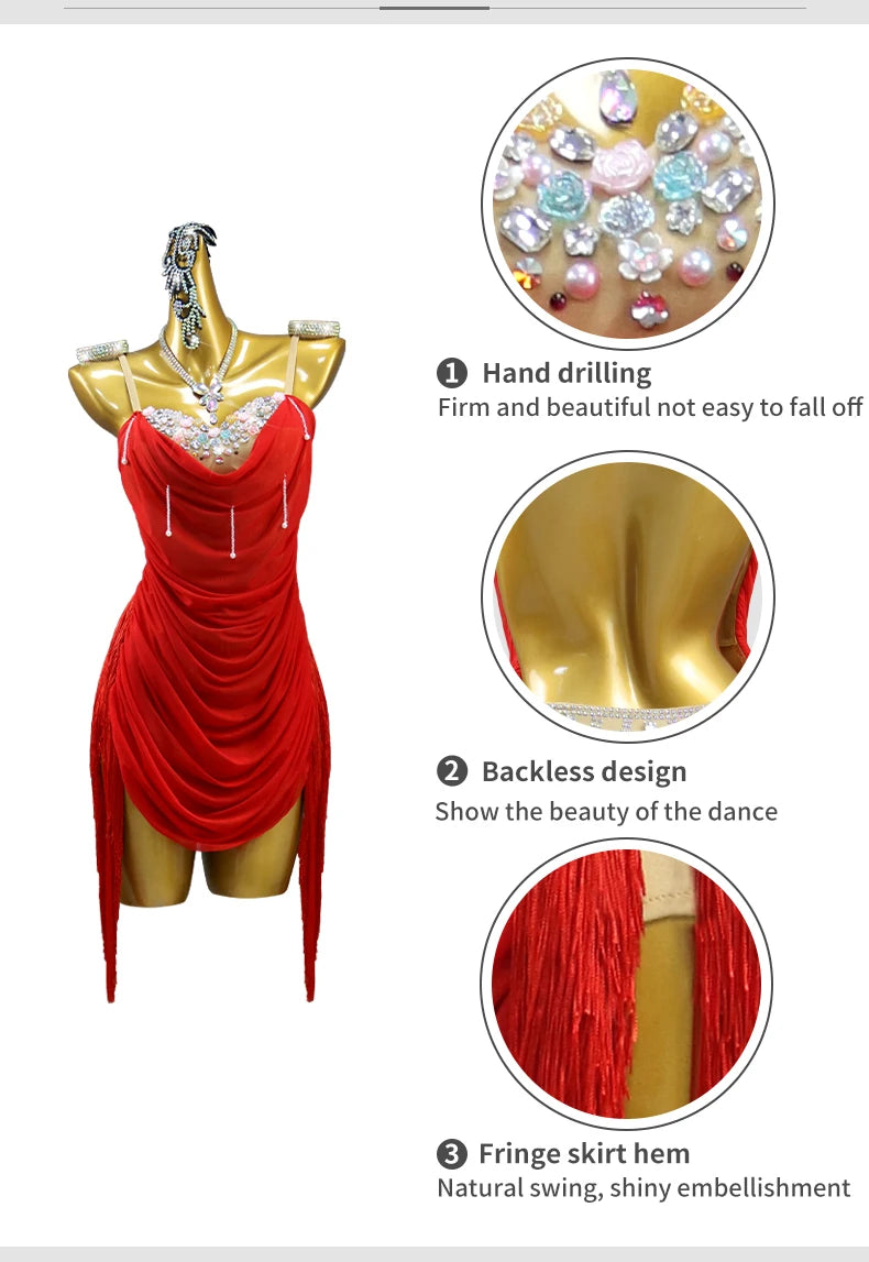 Dress For Dance Girl Costume Women Latin American Clothes Ball Sexy Skirt Line Suit Evening Practice Wear Stage Samba Customized