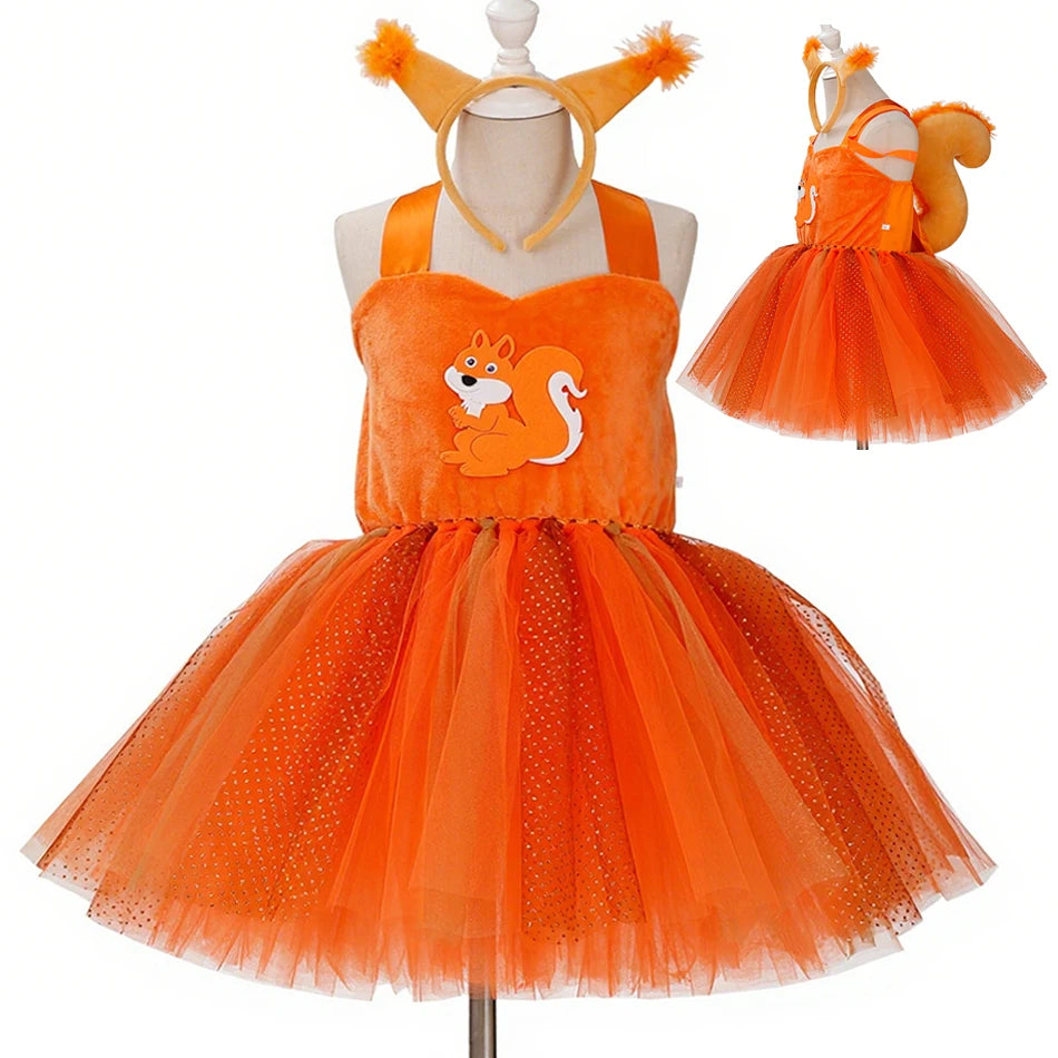 Girl Cartoon Raccoon Sloth Koala Piggy Rabbit Tutu Sling Dress Children Cosplay Festival Performance Dance Costume Headband Sets