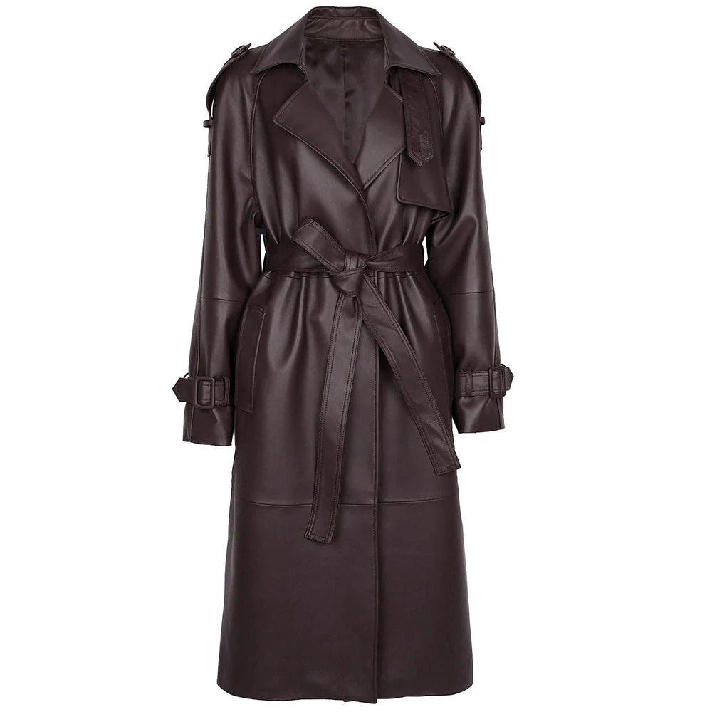 YOLOAgain High Quality Real Leather Trench Coat Women Genuine Leather Jacket Windbreak Female