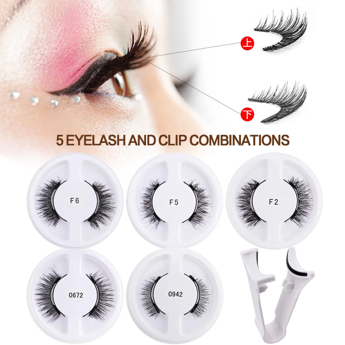 5 Pairs Reusable Magnetic Lashes Set with Magnetic Tweezers Makeup Tool 5 Style Faux Mink Lashes Curly Eyelashes Extension Kit