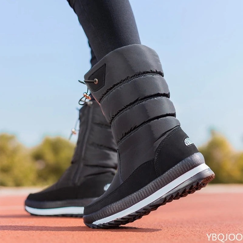2025 Non Slip Waterproof Platform Snow Boot Casual Female White Shoes Winter Thick Women's Snow Boots Warm Plush Mid-calf Boots
