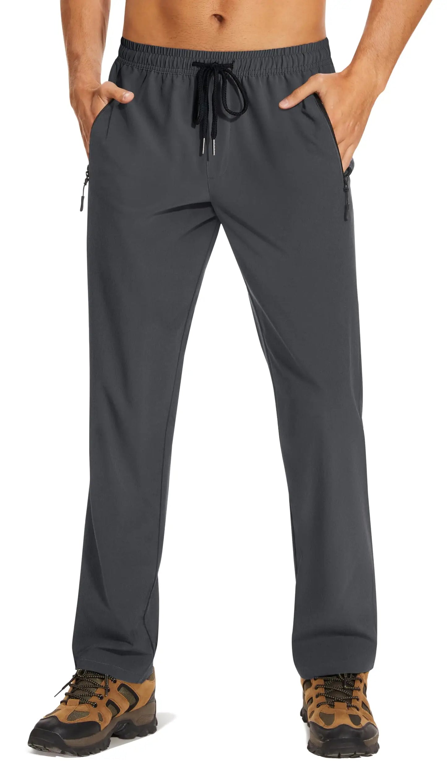 TACVASEN Summer Quick Dry Pants Mens Zip Pockets Elastic Waist Pants Hiking Jogging Running Pants Fashion Gym Fitness Trouser
