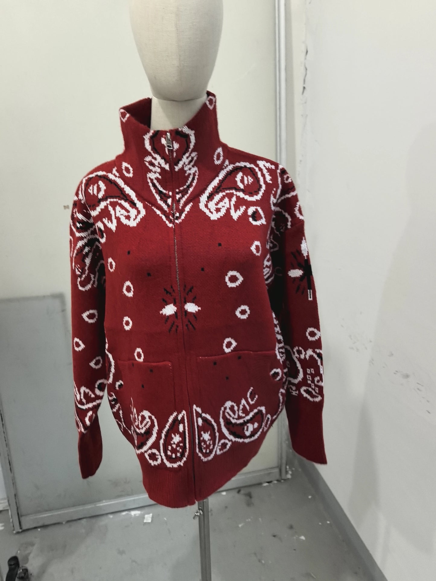Jacquard Knitted Women's Cardigan Sweater Fashion Zipper Loose Pocket Casual Lady Sweaters 2026 Spring Street Long Sleeve Top