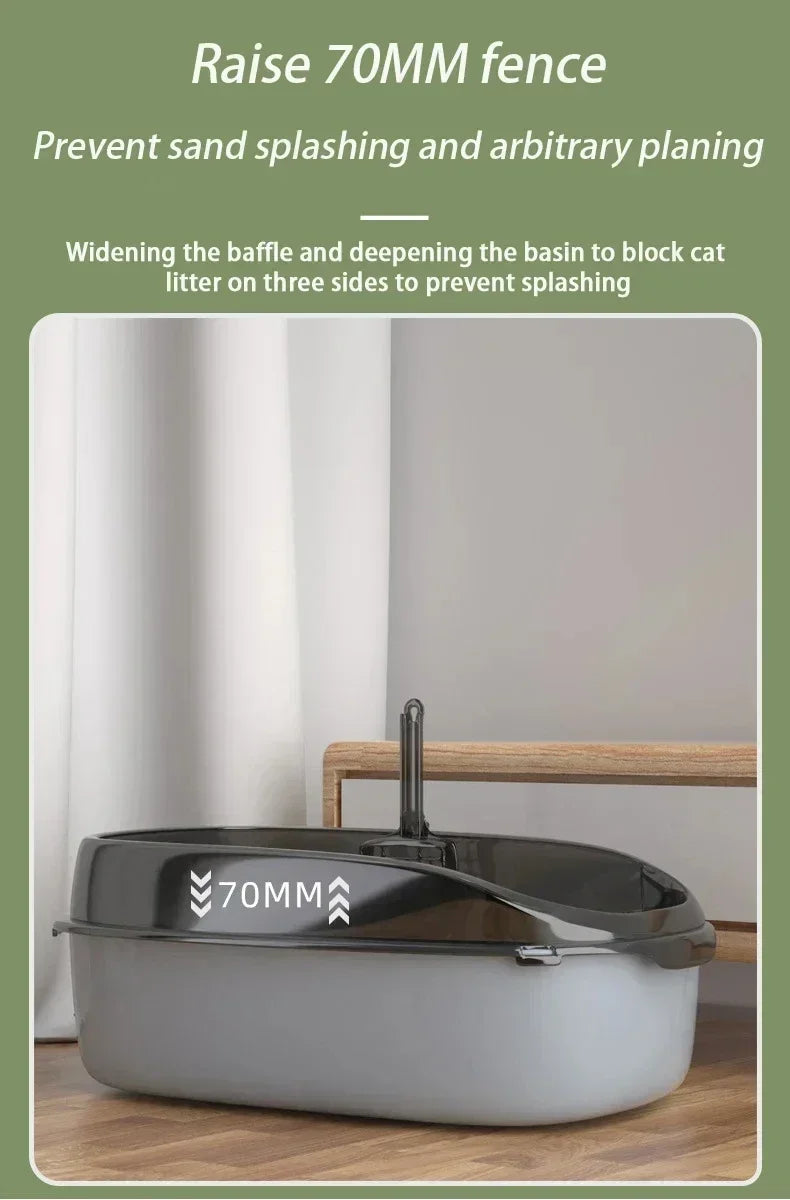 Cat Litter Box Cats Toilet Semi-enclosed High Side Splashproof Pet Bedpans with Litter Scoop Kitty Sandbox Cleaning Cat Supplies