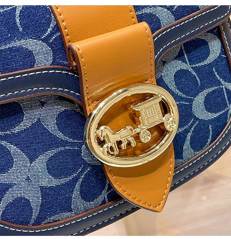 Ladies' handbag, light luxury retro denim canvas bag, fashionable 2025 new style saddle bag, high-end single shoulder crossbody
