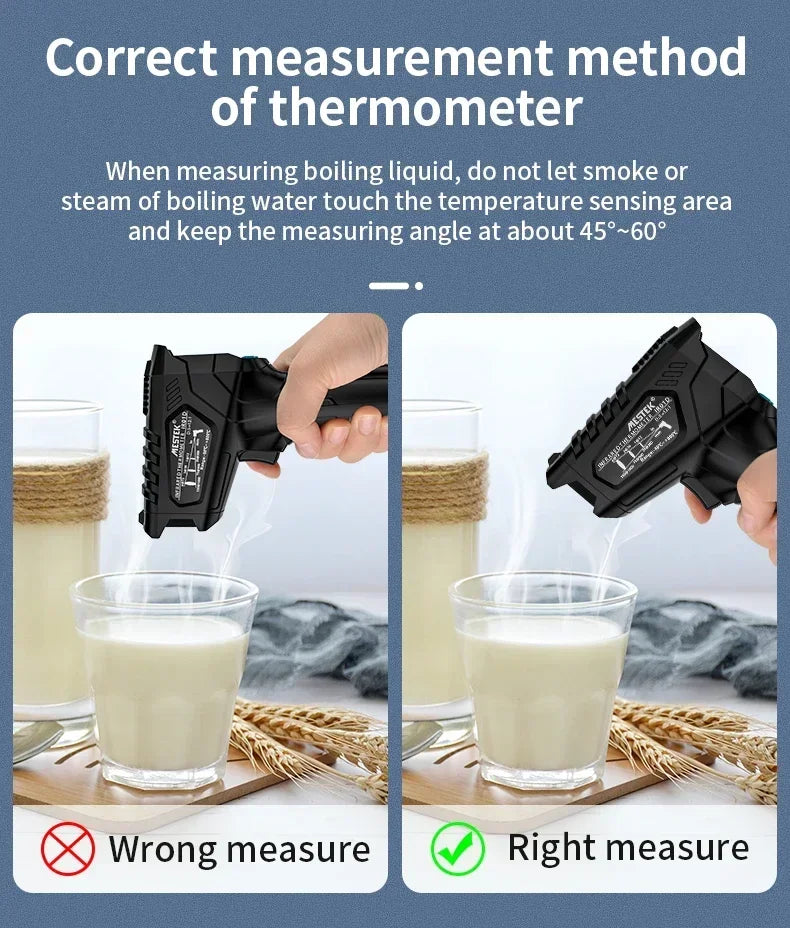 Mestek IR02C Infrared Thermometer C/F Non Contact Pyrometer Temperature Meter Digital Laser Thermometer with temperature probe