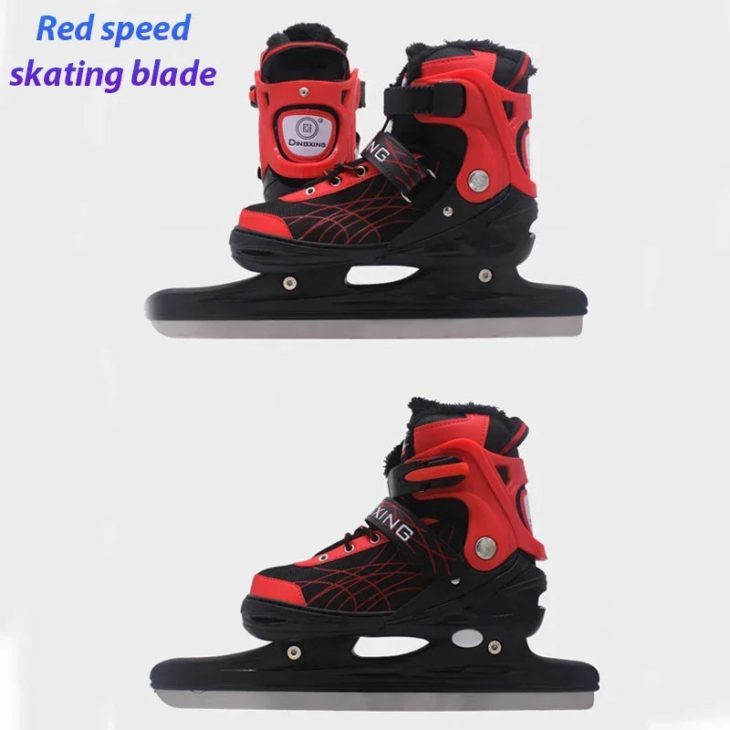 Adjustable Size Speed Skating Shoes Thermal Stretchable Ice Skates Ski Shoes Thicken with Ice Blade for Kids Adult Men And Women