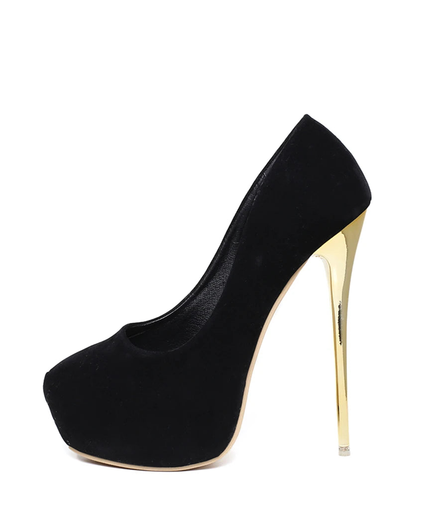 Women Red Wedding Shoes Autumn Fashion Platform Shallow Female Pumps Soft Flock Round Toe Super High Heels Party Shoe Size 41-47