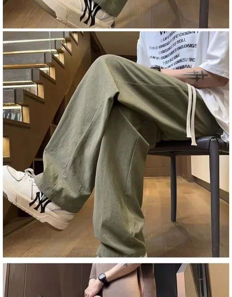 Pants Men's Summer Quick-drying Straight-leg Casual Pants for Teenagers Trendy Loose Thin Sports Wide-leg Trousers Y2k Shorts
