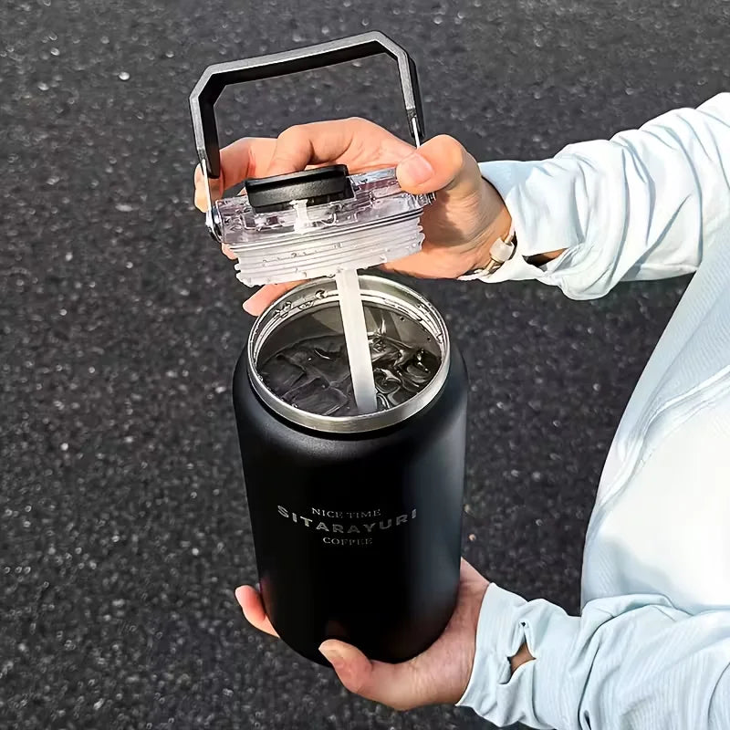 1.2L/1.5L Large Capacity Stainless Steel Insulated Water Bottle - with Wide Handle, Portable Outdoor Large Kettle,Hiking Bottle