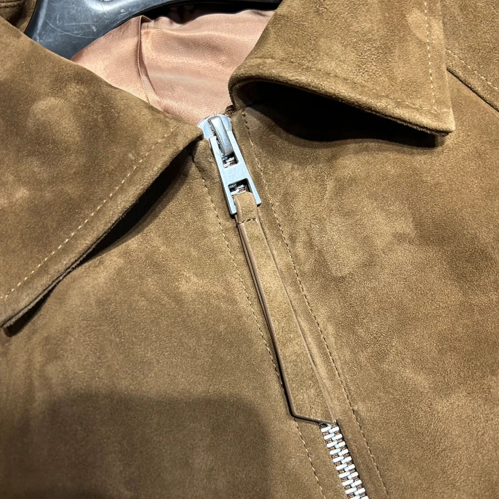 Women's Vintage Suede Jackets Real Sheep Suede Jacket Long Sleeves 2025 Autumn Outerwear