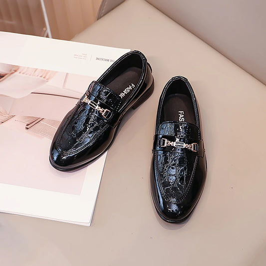 Boys Formal Shoes Black Classic Children Leather Shoes Point Toes Soft Bottom 2025 Spring Autumn Kids Flat Shoes British Style