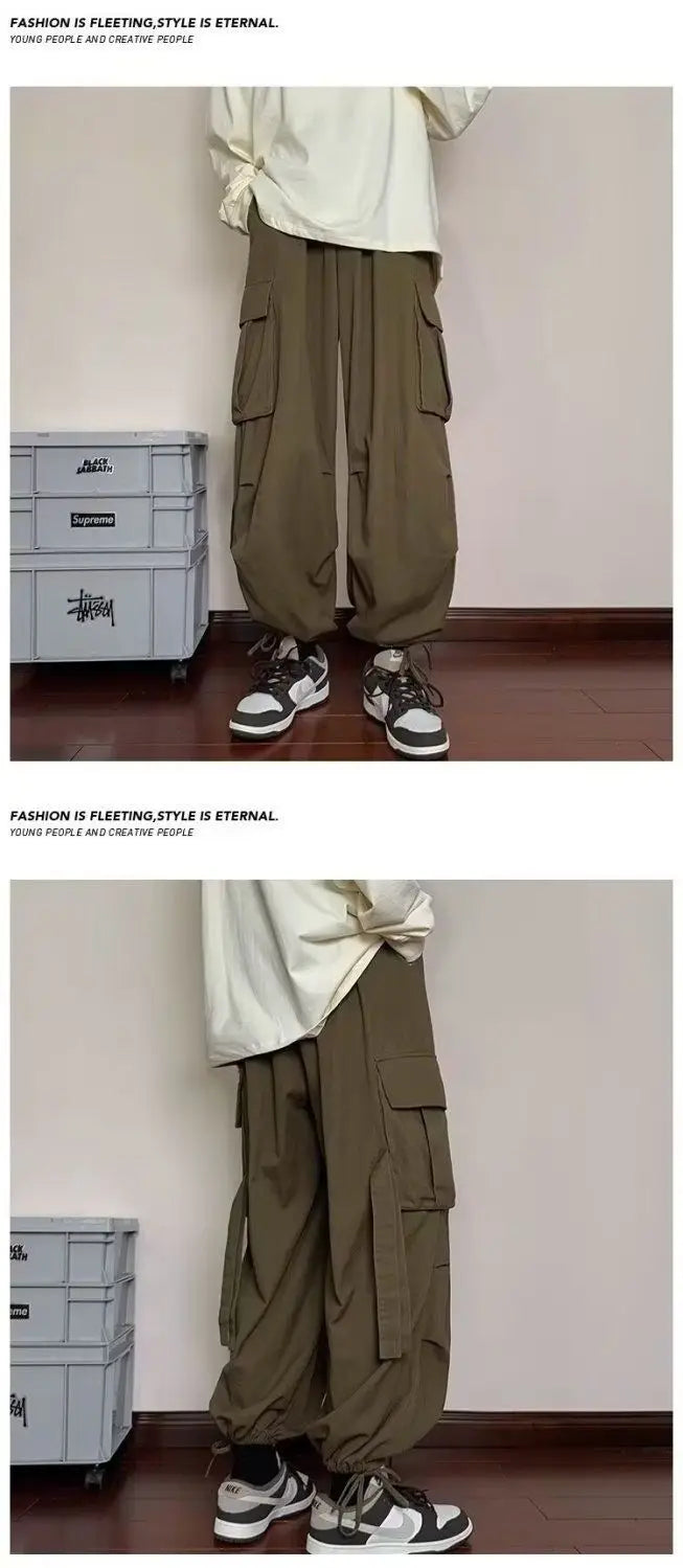 Spring and Autumn High Street Work Men's Thin Straight Wide Legs Fashion Trendy Sports Pants