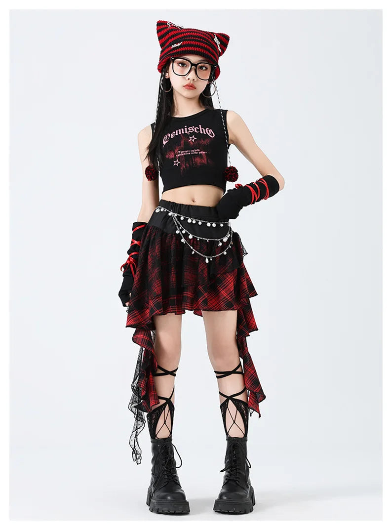 Hip Hop Sweet Girls Crop Top Street Dance Sweat Pants Jazz Girl Group Clothes Sets Kids K-pop Costumes Children Teens Streetwear
