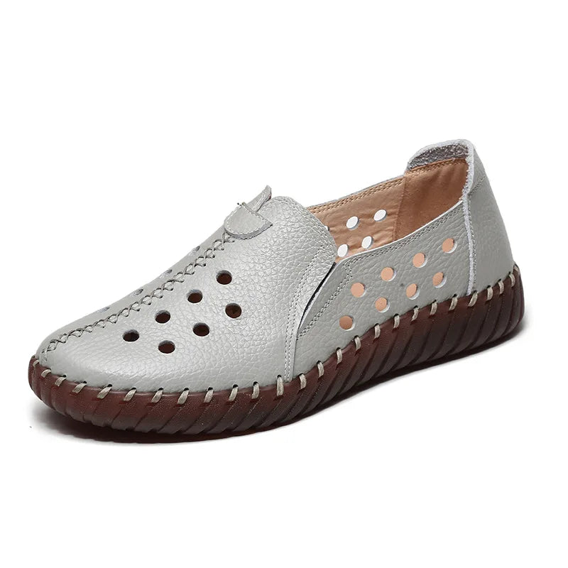 Autumn Wide Width Women Shoes Genuine Leather Ballet Flats Women's White Loafers Driving Moccasins Ladies Shoes For Foot Bones