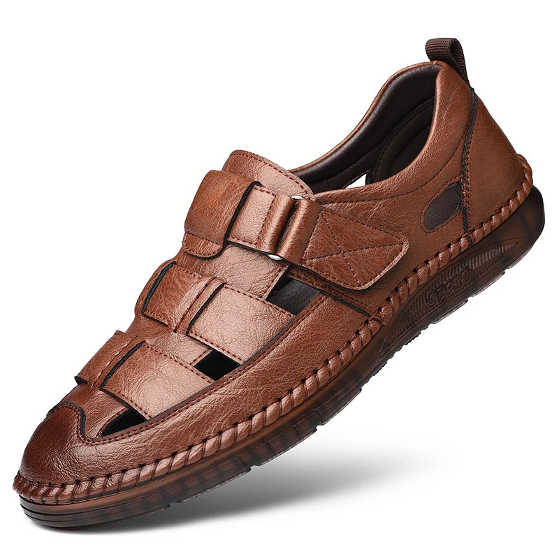 Genuine Leather 2024 Summer Special Offer Men's Business Casual Hollow Work with Holes Leather Sandals Men's Work Hole Sandals