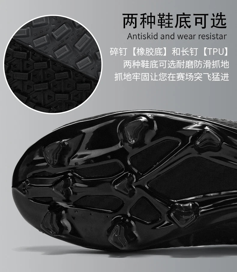 Adult Professional FG/TF Soccer Shoes Non-Slip Long Spike Football Boots Young Kids High Ankle Cleats Grass Soccer Sneakers ﻿