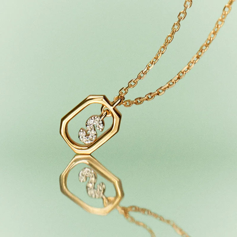 925 Sterling Silver Letter Necklace with 26 English Letter Zircon Pendant Geometric Design Personalized Necklace Luxury Jewelry