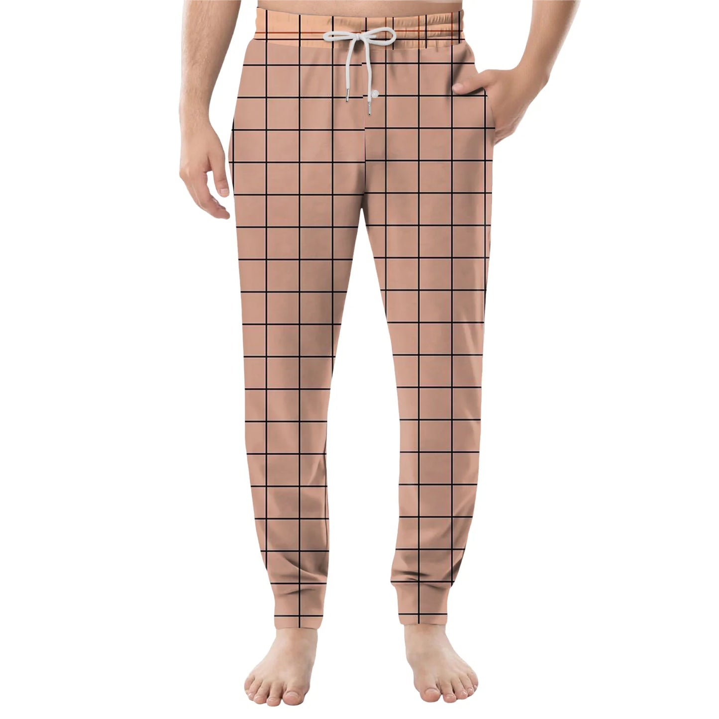 Men'S Plaid Casual Pants Checkered Pattern Cuffed Design Comfortable Fabric Suitable Daily Wear All Seasons Trendy Pajama Pants