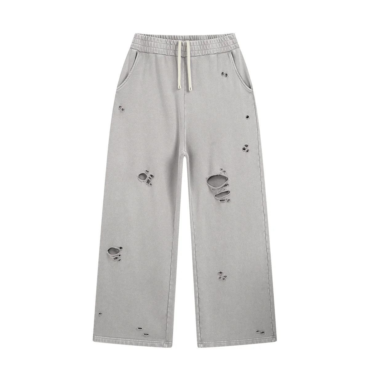 2025 Autumn/Winter Acid Wash Sweat Pants Athletic Joggers Hip Hop Raw Edges Cut Crush Distressed Frayed Wide Leg Sweatpants